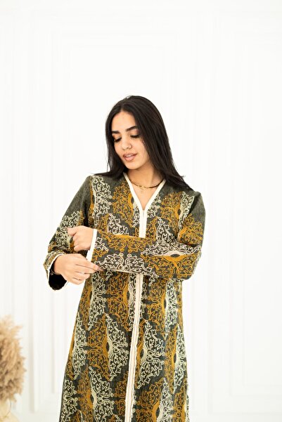 AFandina Embroidered jalabiya, warm natural wool, luxurious design A-400