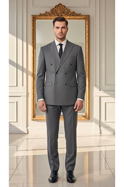 Salihtarzz Takım Elbise Kruvaze SlimFit Füme SD42240