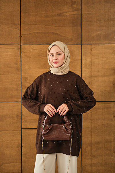 LOCCO Kadın Taş Detay Tunik Kahverengi