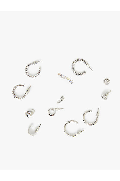 Koton Çelik Karışımlı Taş Detaylı 6'lı Top ve Halka Küpe Seti