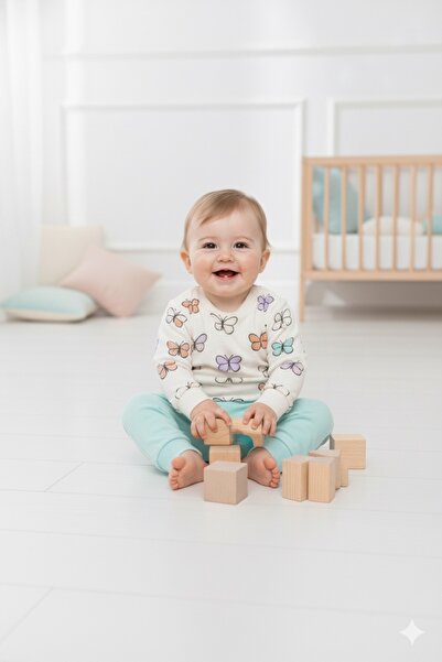 Le Touche Girl's Butterfly Patterned Cotton 2-Piece Pajama Set