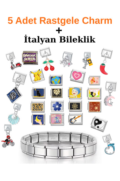 Bluw Jewelry 5 Adet Rastgele Charm + 1 İtalyan Bileklik + Sürpriz Hediye İle Birlikte
