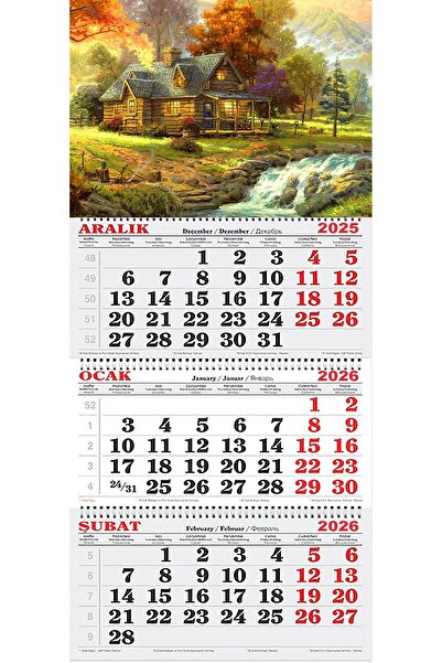 GENC DIJITAL BASKI 2026 Yılı Gemici Takvimi-Sıcak Bir Kış Masalı–Kır Evi Temalı Takvim