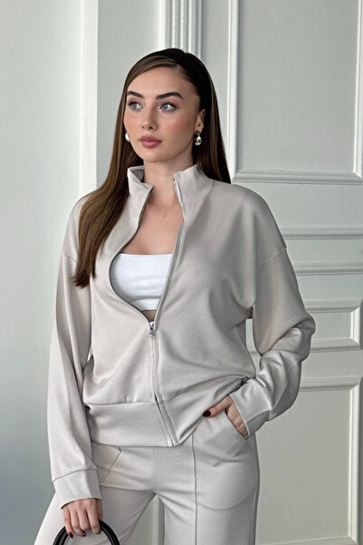 Mogi Butik Women's Modal Fabric Zippered Mock Neck Sets 3106