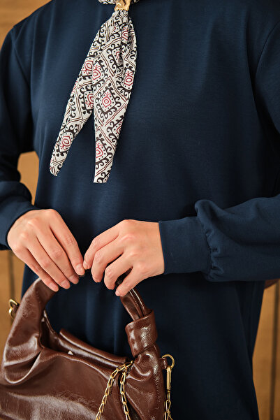 LOCCO Women's Collar Scarf Tunic Navy Blue