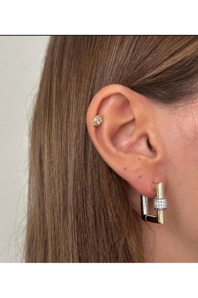 mibrillo Rectangular Gold and Silver Two-Tone Stone Natural Earrings (Cranberry Sherbet)