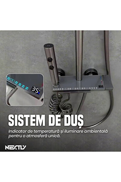 NEXTLY Shower Column: Smart LED, Digital Temp Display, Adjustable, Dark Gray Finish