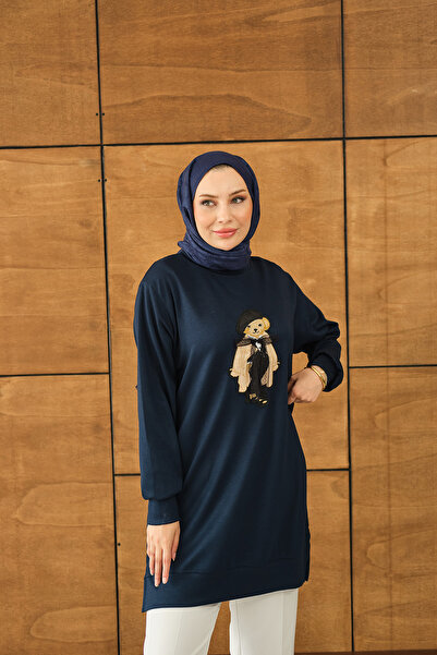 LOCCO Women's Teddy Bear Detail Tunic Navy Blue