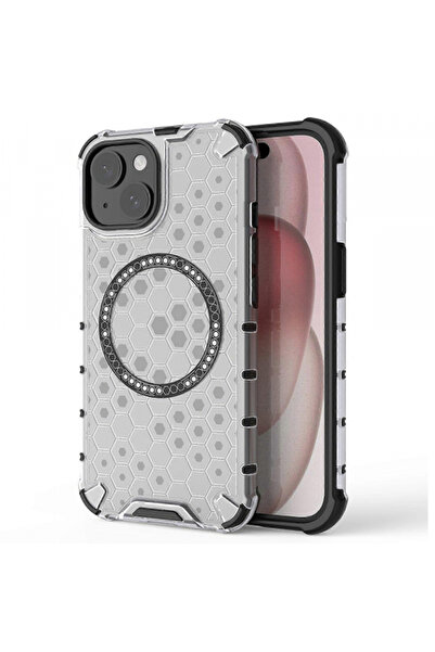 Apple Husa MagSafe pentru iPhone 15, Techsuit, HoneyComb Shield, Alba