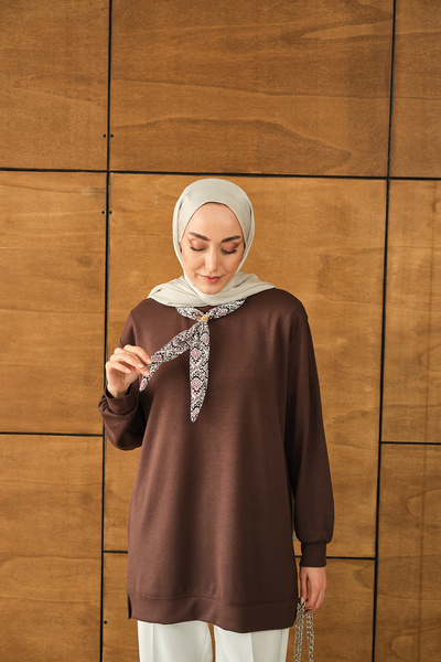 LOCCO Women's Collar Scarf Tunic Brown