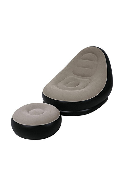 NEXTLY Deluxe Inflatable Velvet Lounge Set: Waterproof Armchair & Ottoman, Black-Beige