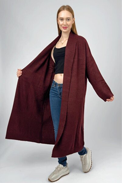 Betimoda Women's Shawl Collar Long Knitwear Cardigan Burgundy