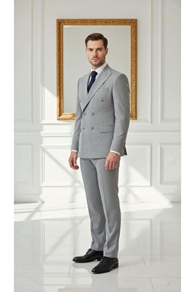 Salihtarzz Takım Elbise Kruvaze SlimFit Gri SD42242