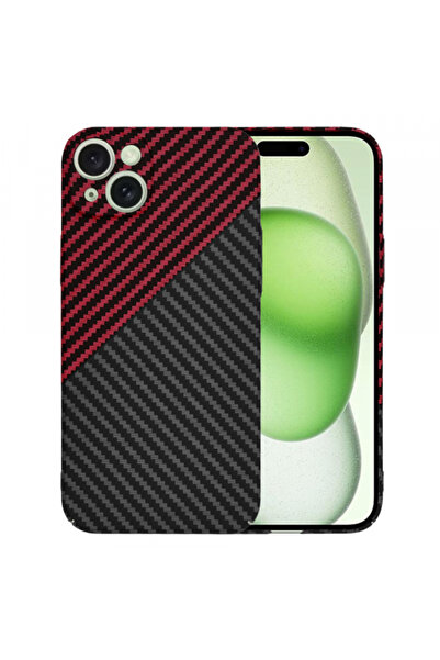 Apple iPhone 15 Plus Case, Techsuit, Carbonite FiberShell, Black Red
