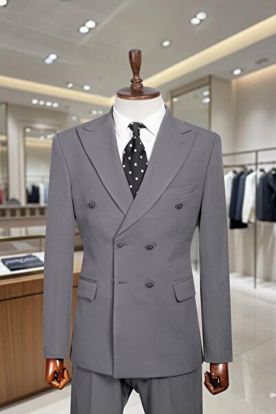 Salihtarzz Takım Elbise Kruvaze SlimFit Gri SD42265