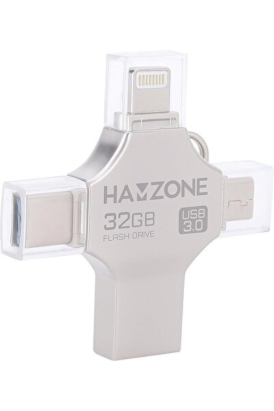 HAMZONE 4-in-1 USB Flash Drive, 32GB – Lightning, Type-C & USB