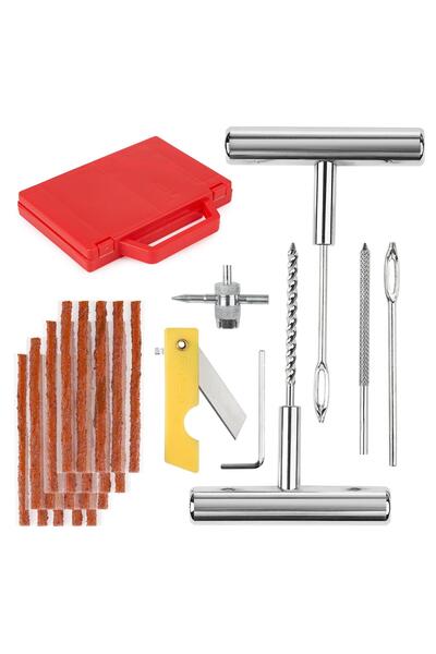 Onuvio Kit de vulcanizare pentru repararea pană de anvelope, 28 de piese, tubeless, cablu de cauciuc, mâner metalic