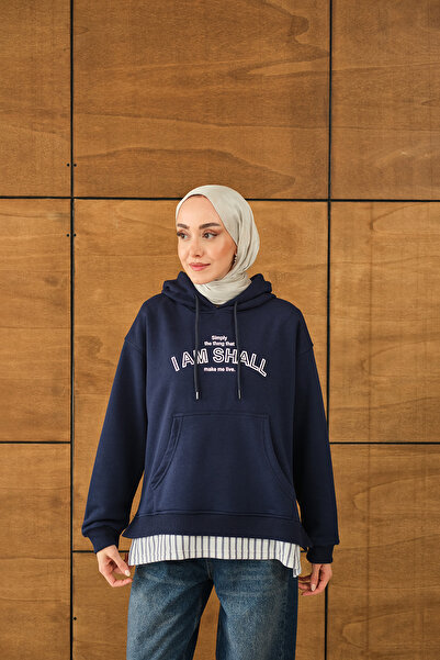 LOCCO Жіночий светр з капюшоном і принтом, синій