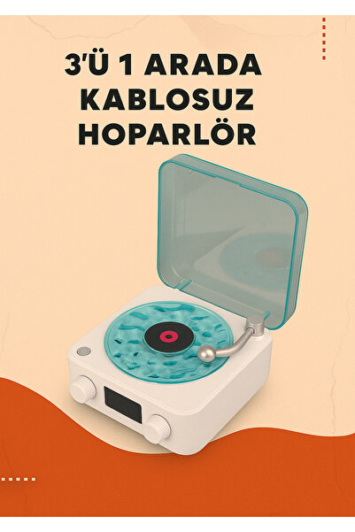 Teknoşık Modern Retro Hoparlör – Kablosuz Bluetooth, Işıklı Su Efektli, Zaman...