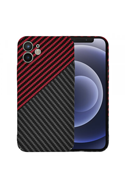 Apple Husa pentru iPhone 12, Techsuit, Carbonite FiberShell, Neagra Rosie