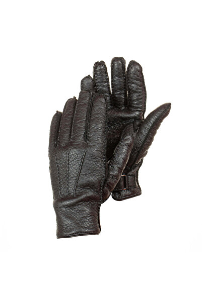 Hungant Manusi barbati pentru iarna din piele de cerb negru captusite cu cash...