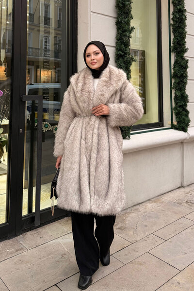 LOCCO Γυναικεία ζώνη με λεπτομέρεια από γούνινο παλτό πέτρα