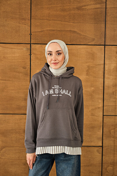 LOCCO Text pentru femei cu imprimeu cu glugă Sweat Gri