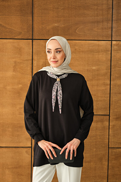 LOCCO Women's Collar Scarf Tunic Black