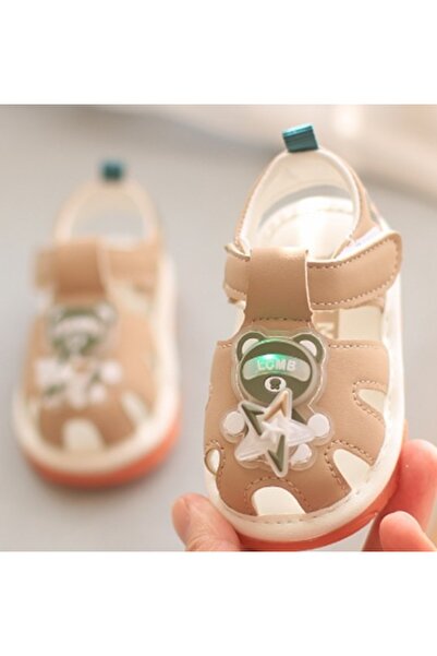 BebeNou Sandale crem cu scârțâitor - Ursuleț LED MD2025SU09-1