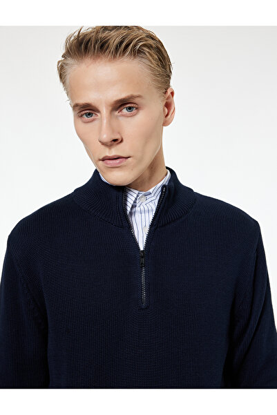 Koton Памучен пуловер с дълъг ръкав и половин цип