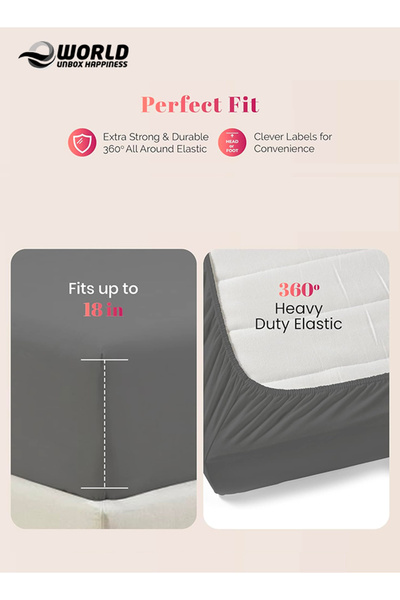 Eworld 3-Piece King Size Black Cotton Fitted Bedsheet Set, Deep-Pocket Sheet & 2 Pillow Covers,