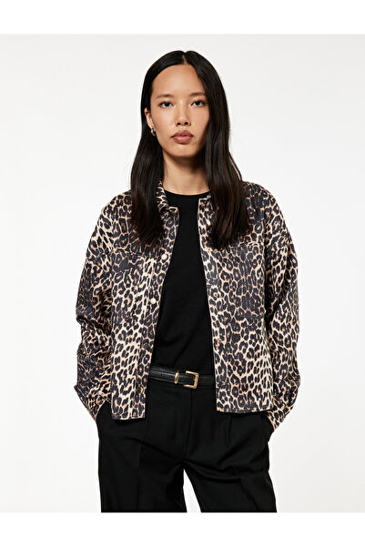 Koton Long Sleeve Leopard Print Faux Suede Jacket