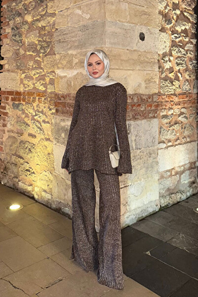 LOCCO Дамски комплект от две части с пайети, кафяв