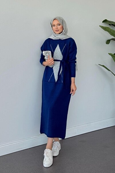 NEW DAĞ Glitter Plaid Patterned Knitwear Dress