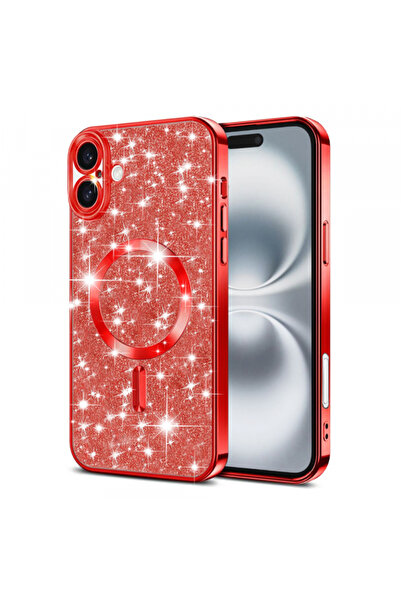 Apple MagSafe Case for iPhone 16 Plus, Techsuit, Luxury Glitter, Red