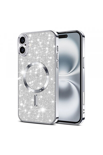 Apple MagSafe Case for iPhone 16, Techsuit, Luxury Glitter, Silver