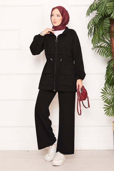 EBRUTESETTÜR Adjustable Waist Pocket Detailed Hijab Two-Piece Set