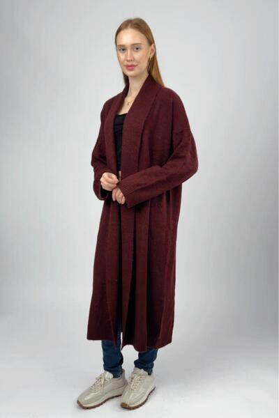 Betimoda Women's Shawl Collar Long Knitwear Cardigan Burgundy