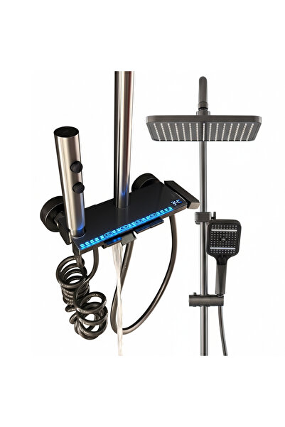 NEXTLY Shower Column: Smart LED, Digital Temp Display, Adjustable, Dark Gray Finish