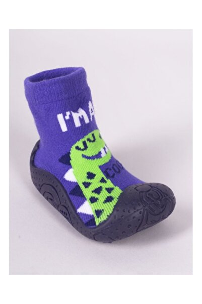 BebeNou Mocasini antiderapanți pentru copii - Dinozaur albastru-verde