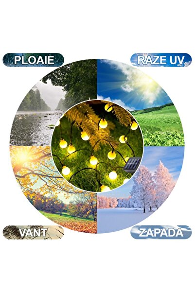 NEXTLY Solar-Powered Garden LED Light String by - 50 Warm White Bulbs, 7 Modes, Weather Resistant