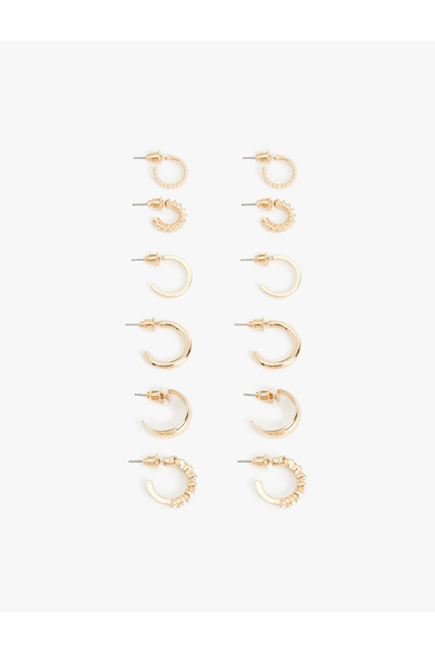 Koton Taş Detaylı Çelik 6'lı Halka Küpe Seti