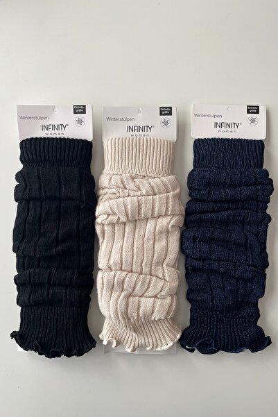 Hakan Collezione 3'lü Siyah & Bej & Lacivert Set Kadın Premium Kalın Aerobik Uzun Tozluk Bot Çorabı