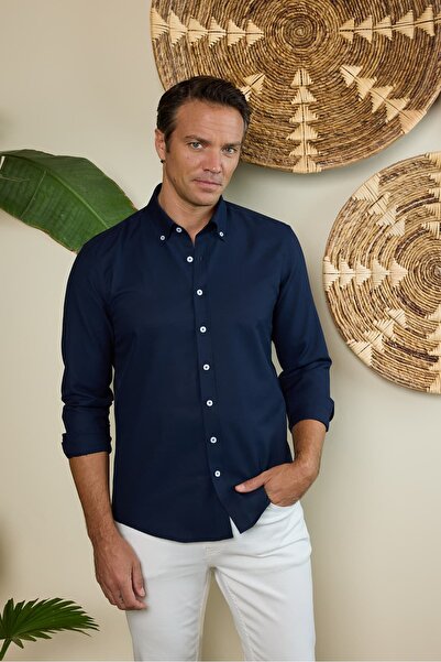 RUFELLI Ανδρικό πουκάμισο Oxford με κουμπιά στο γιακά, στενή γραμμή