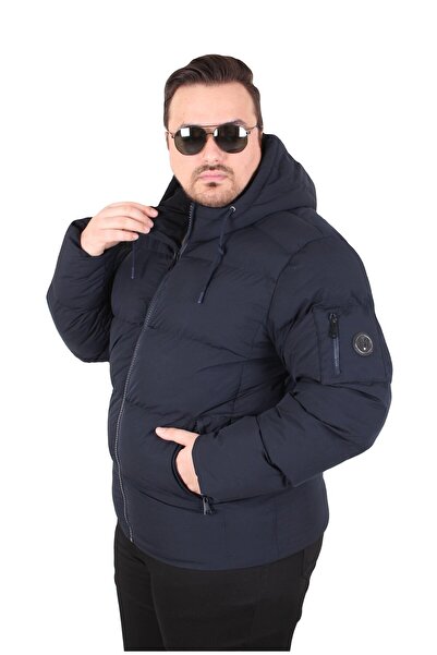 MocGrande Men's Large Size Hooded Coat Lusso 2505 Navy Blue