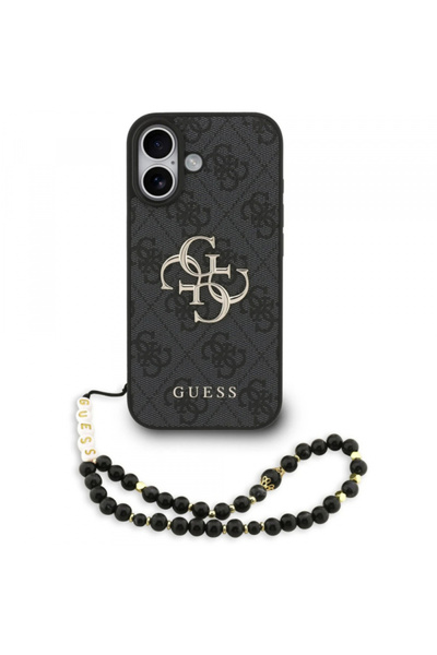 Apple Калъф за iPhone 17, Guess, 4G Classic Logo с каишка, черен