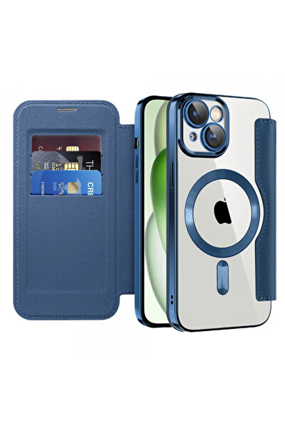 Apple MagSafe Case for iPhone 15 Plus, Techsuit, SmartMag Book, Blue