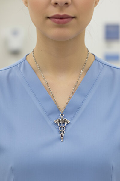 Alooya Şifa ve Tıp Sembolü Kadüse Gümüş Kaplama Düz Zincir Kolye
