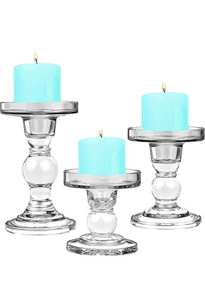 007 CYS EXCEL Glass Candle Holder Set (3.5" D; 3.5", 4.5", 5.5" H) - Set of 3...