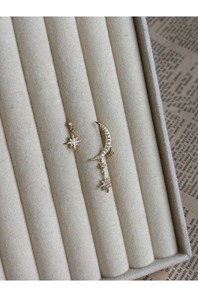 lotusbybuket VIP Çelik gold zirkon taşlı Hilal-yıldız temalı küpe seti